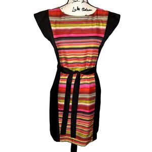 Banana Republic Women's Striped Poly Sleeveless Dress Sz 2 Pink Green Orange